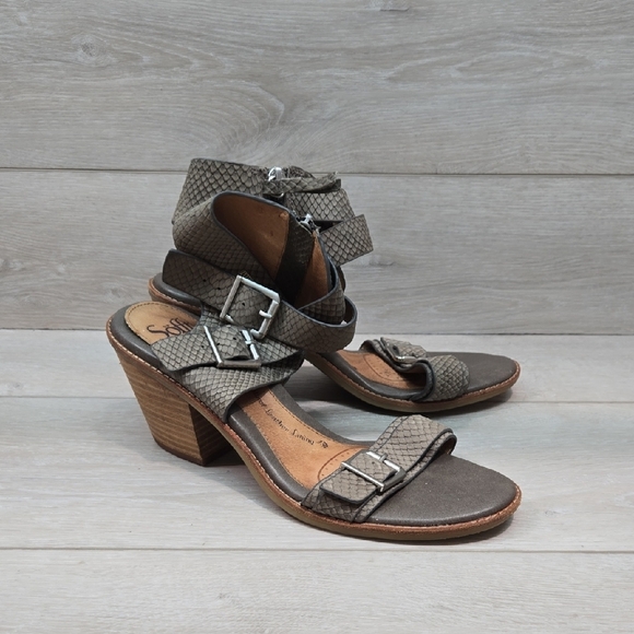 Sofft Women Manryn Snae Grey Leather Heels with Chunky Wooden Heel Sz 10M - Picture 3 of 11